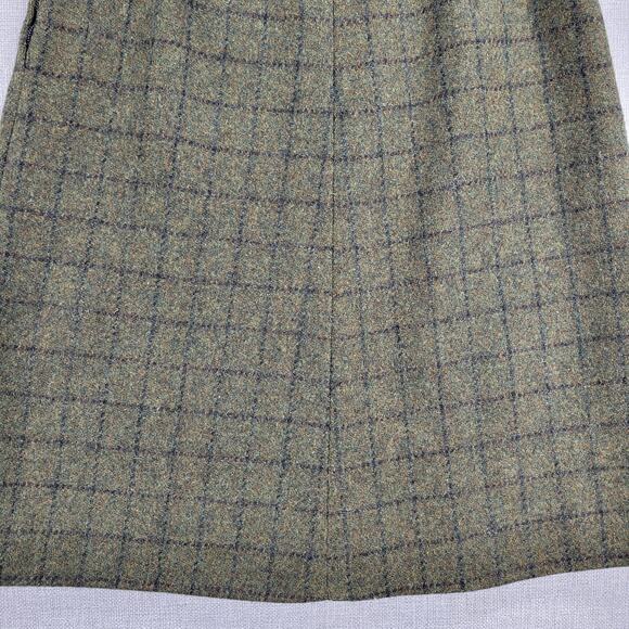 Vintage Womens Skirt Sage Green Wool Tweed Windowpane Check A-Line Career Work - Picture 7 of 12